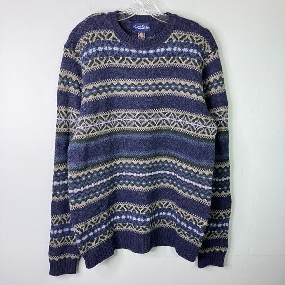 Vintage Club Room by Charter Club Blue 100% Lambswool Fair Isle Sweater Men's L - Picture 1 of 12